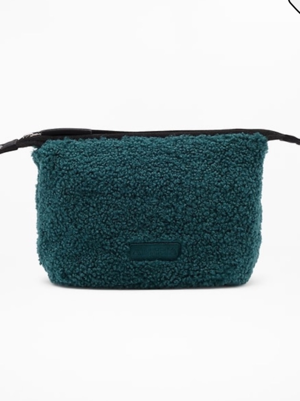 Athleta Sherpa Fleece Cosmetic Pouch in Teal with Black Trim